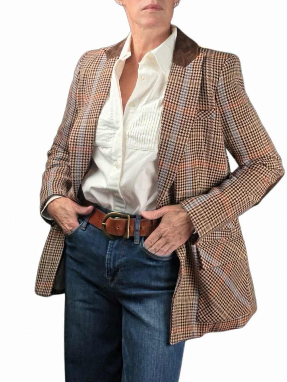 VERONICA BEARD Destry Dickey Houndstooth Checked Tweed Blazer In Chicory Multi